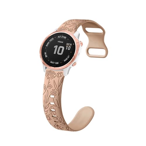 HAZARA Silikon Armbänder kompatibel mit Garmin Fenix 7S Solar Armband Mastten mit Rosenblumengravur Sport Ersatzarmband für Damen Herren Floral Gravierte Band für Garmin Fenix 7S Solar (b,m) von HAZARA