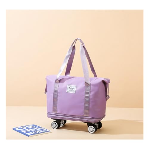 Kleine Reisetasche Mit Rollen Erweiterbare, Abnehmbare RäDer, Weekender Damen Groß Wasserdicht, VerschleißFest, Weekender Damen Groß Geeignet FüR Reisen,Purple von HAZARA