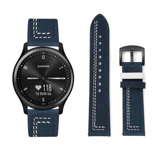 Lederarmband Kompatibel für Garmin Vivomove Style Armband Leder Armband Weiches Echtleder für Herren Damen 20mm Ersatzarmband Einstellbar Armbänder mit Garmin Vivomove Style (Z,Style) von HAZARA