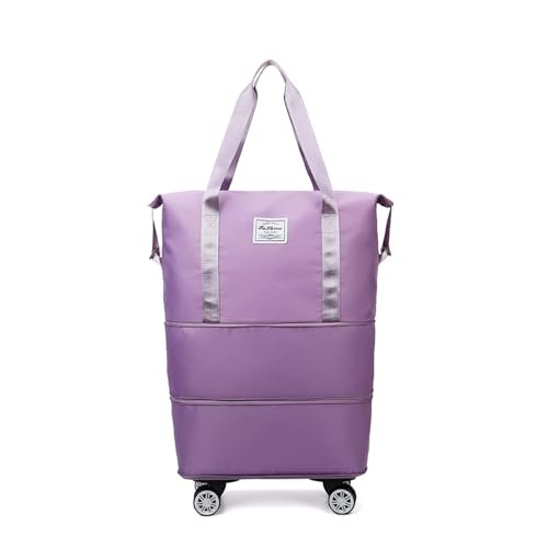 Reisetasche Damen Mit Rollen Erweiterbare, Abnehmbare RäDer, Reisetasche Rollen Wasserdicht, VerschleißFest, Reisetasche HandgepäCk Geeignet FüR Reisen,Purple von HAZARA