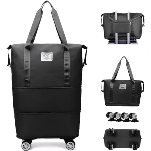 Reisetasche Mit Rollen Damen Erweiterbare, Abnehmbare RäDer, Reisetaschen Wasserdicht, VerschleißFest, Luggage Bag Geeignet FüR Camping,Black von HAZARA