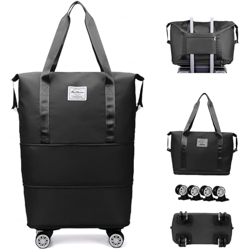 Reisetasche Mit Rollen Wasserdicht Erweiterbare, Abnehmbare RäDer, Weekender Damen Groß Wasserdicht, VerschleißFest, Bag for Travel Geeignet FüR Sportliche AktivitäTen,Black von HAZARA