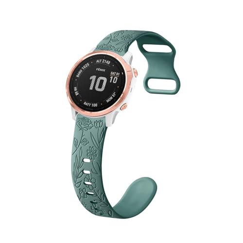 Silikon Armbänder kompatibel mit Garmin Fenix 7S Solar Armband Mastten mit Rosenblumengravur Sport Ersatzarmband für Damen Herren Floral Gravierte Band für Garmin Fenix 7S Solar (c,m) von HAZARA