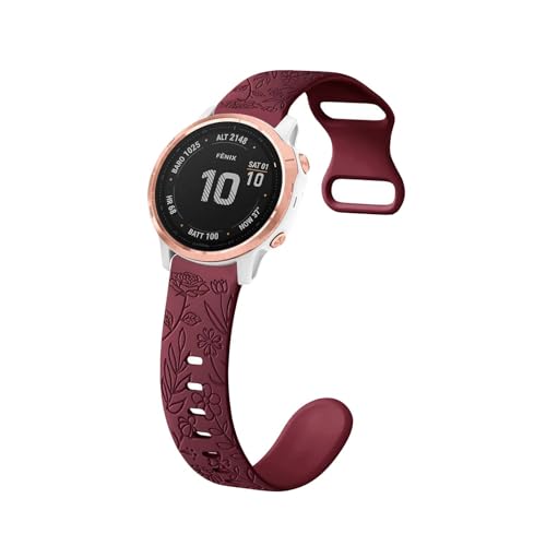Silikon Armbänder kompatibel mit Garmin Fenix 7S Solar Armband Mastten mit Rosenblumengravur Sport Ersatzarmband für Damen Herren Floral Gravierte Band für Garmin Fenix 7S Solar (g,m) von HAZARA
