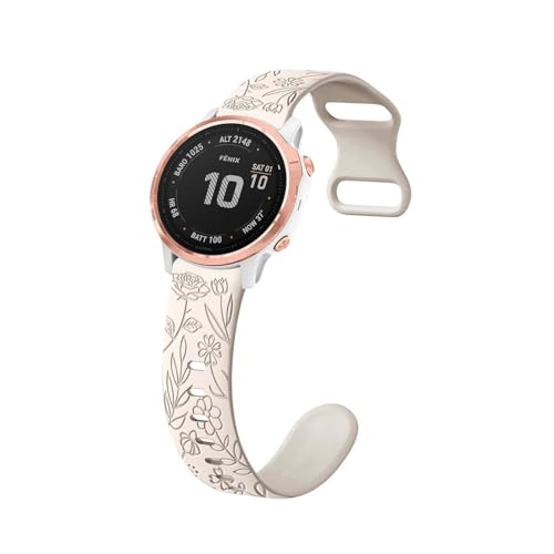 Silikon Armbänder kompatibel mit Garmin Fenix 7S Solar Armband Mastten mit Rosenblumengravur Sport Ersatzarmband für Damen Herren Floral Gravierte Band für Garmin Fenix 7S Solar (h,m) von HAZARA