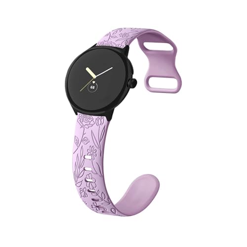 Silikon Armbänder kompatibel mit Google Pixel Watch 2 Armband Mastten mit Rosenblumengravur Sport Ersatzarmband für Damen Herren Floral Gravierte Silikon Band für Google Pixel Watch 2 (a,silikon) von HAZARA