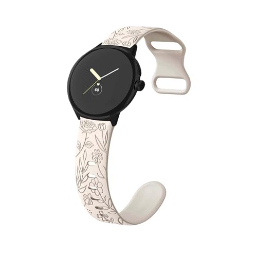Silikon Armbänder kompatibel mit Google Pixel Watch 2 Armband Mastten mit Rosenblumengravur Sport Ersatzarmband für Damen Herren Floral Gravierte Silikon Band für Google Pixel Watch 2 (g,silikon) von HAZARA