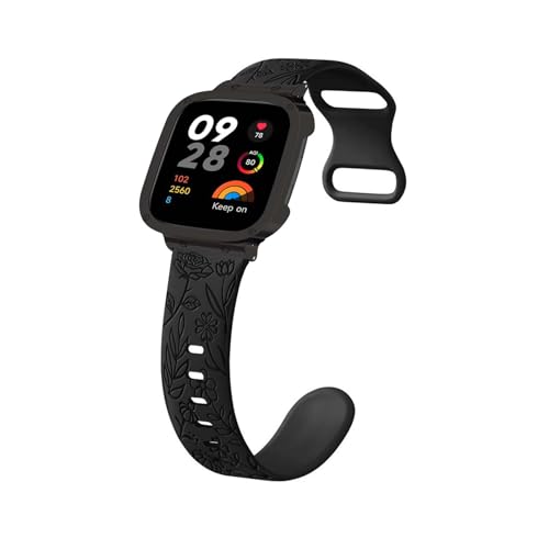 Silikon Armbänder kompatibel mit Redmi Watch 3 Active Armband Mastten mit Rosenblumengravur Sport Ersatzarmband für Damen Herren Floral Gravierte Silikon Band für Redmi Watch 3 Active (e,silikon) von HAZARA