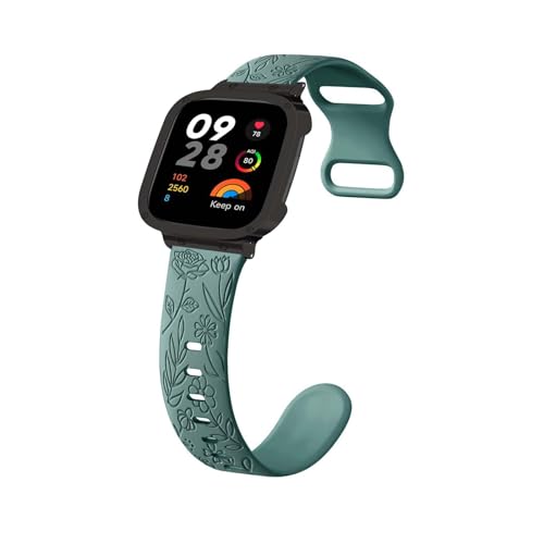 Silikon Armbänder kompatibel mit Redmi Watch 3 Active Armband Mastten mit Rosenblumengravur Sport Ersatzarmband für Damen Herren Floral Gravierte Silikon Band für Redmi Watch 3 Active (f,silikon) von HAZARA