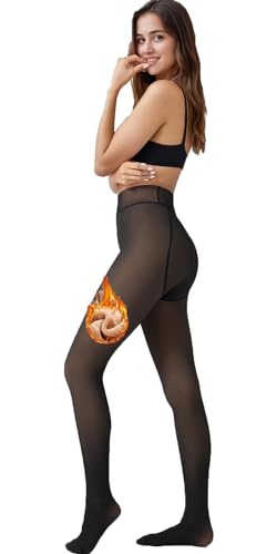 HAZENS Strumpfhosen Damen, Thermo gefütterte Strumpfhose, Winter Warme Leggings mit Fleece, Hoch Taillierte Thermostrumpfhose Schwarz Durchsichtig L/XL 300G von HAZENS