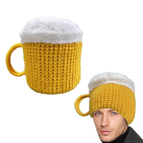 HAZMA 1 Paar Bierhut Beanie Mütze Damen Herren Lustige Strickmütze Warme Wintermütze Thermische Winddichte Damenmützen Dicker Winter Knit Ski Cap Watch Hat Mütze Lustige Geschenke Für Unisex（Gelb） von HAZMA