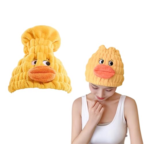 HAZMA 1 Stück Großer Gelber Ente Haarturban Kinder,Mikrofaser Handtuch Haare Set Für Haar Schnell Trocken Für Damen & Mädchen, Haartrockentuch Turban, Weiche Saugfähig Turban Für Alle Haartypen von HAZMA