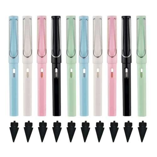 HAZMA 10 Stück Metall Tintenlose Bleistifte, Ewiger Bleistift Mit 10 Stück Austauschbarem Wechselkopf Und 10 Radiergummi, Tintenlose Bleistifte Ewiger,Bleistift Ohne Anspitzen(Mehrfarbig) von HAZMA