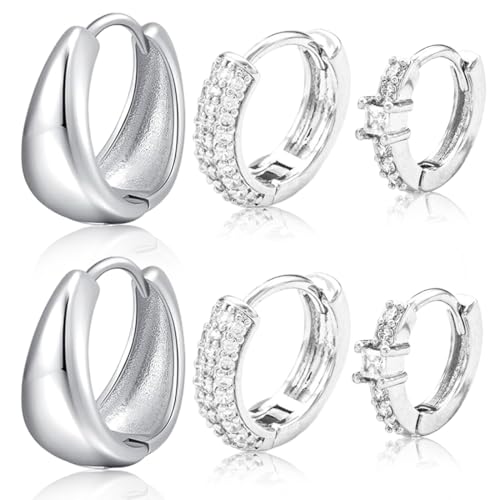 HAZMA 3 Paar 925 Silber Ohrringe,Ohrringe Damen Gold,Silber,Creolen Hypoallergen Ohrrin ge,Damen Leichte Kleine Creolen Für Mädchen von HAZMA