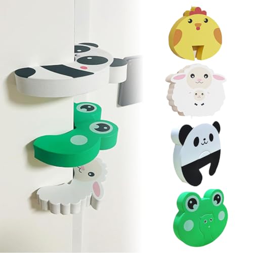 HAZMA 4 Stück Tier Türstopper Tür Klemmschutz,Klemmschutz Für Türen,Türstopper,Türschutz Kinder Sicherung Finger,Klemmschutz Baby Aus Eva Schaum(Lamm, Panda, Frosch, Huhn) von HAZMA