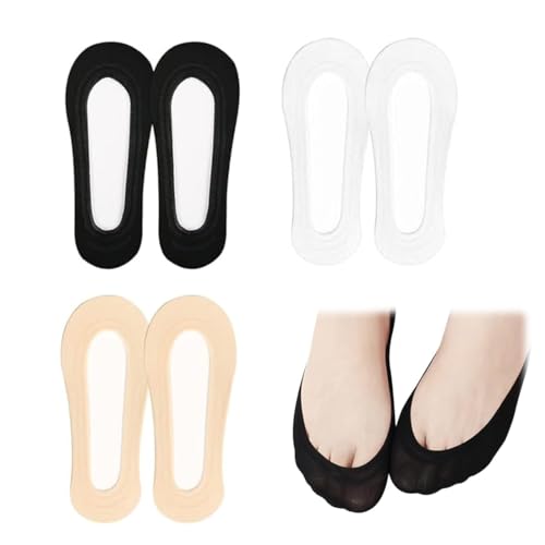 HAZMA 6 Stück Ballerina Socken, Ballerina Socken Damen Rutschfeste Invisible Socks Sneaker Socken Unsichtbare Sockn Für Hohe Absätze Bootsschuhe,Für Füsslinge Damen 39-42(Beige, Schwarz, Weiß) von HAZMA