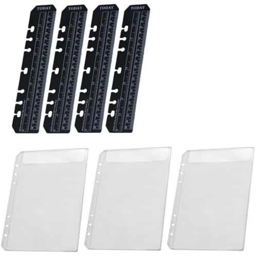 HAZMA 7 Stück A5 Lesezeichenlineal Und Loseblattmappe, A5 Multifunktionales Lineal,Plastic Page Marker, Diy Loose Leaf Notebook Standard 6 Holes Lesezeichenlineal Und Loseblattmappe von HAZMA