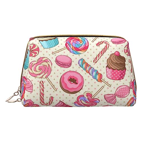 Sweet Lollipop Cupcake Make-up Tasche Handtasche Tote Bag Print Leder Große Kapazität Reise Make-up Organizer, weiß, Einheitsgröße von HAZURE