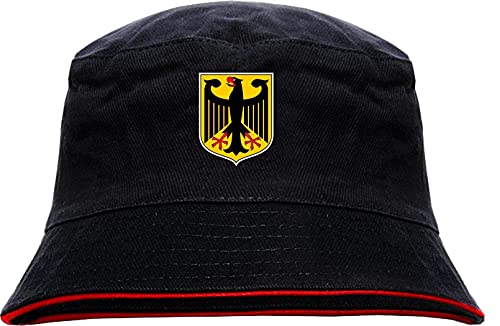 Deutschland Wappen Fischerhut - Bedruckt - Bucket Hat Anglerhut Hut L/XL SchwarzRot von HB_Druck