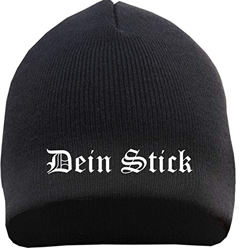 HB_Druck Beanie mit Wunschtext - Altdeutsch - Bestickt - Mütze Strickmütze Stickfarbe: Weiss von HB_Druck