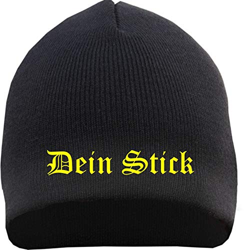 HB_Druck Beanie mit Wunschtext - Altdeutsch - Bestickt - Mütze Strickmütze Stickfarbe: gelb von Paeceioni