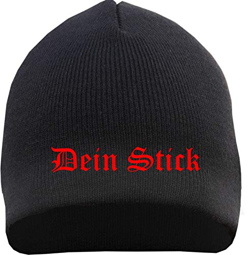 HB_Druck Beanie mit Wunschtext - Altdeutsch - Bestickt - Mütze Strickmütze Stickfarbe: rot von Xamic