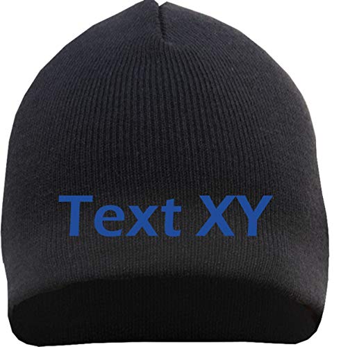 HB_Druck Beanie mit Wunschtext - Blockschrift - Bestickt - Mütze Strickmütze Stickfarbe: blau von HB_Druck