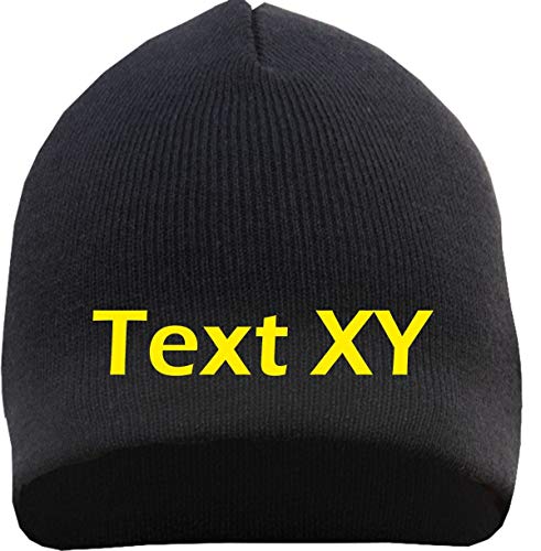 HB_Druck Beanie mit Wunschtext - Blockschrift - Bestickt - Mütze Strickmütze Stickfarbe: gelb von HB_Druck