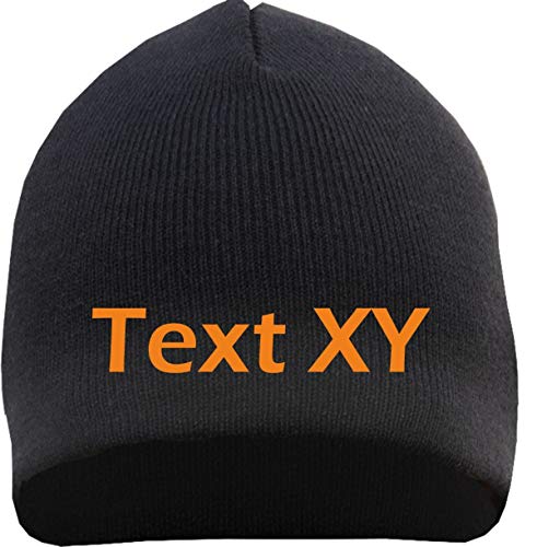 HB_Druck Beanie mit Wunschtext - Blockschrift - Bestickt - Mütze Strickmütze Stickfarbe: orange von HB_Druck