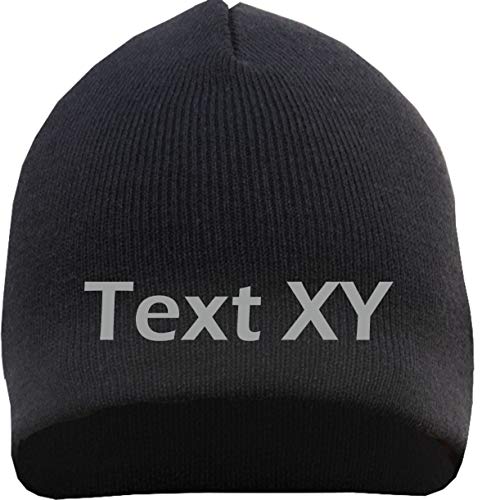 HB_Druck Beanie mit Wunschtext - Blockschrift - Bestickt - Mütze Strickmütze Stickfarbe: grau von HB_Druck