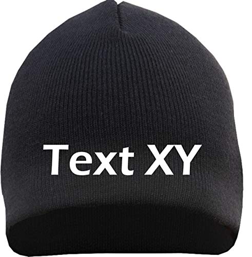 HB_Druck Beanie mit Wunschtext - Blockschrift - Bestickt - Mütze Strickmütze Stickfarbe: Weiss von HB_Druck