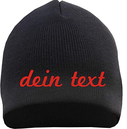 HB_Druck Beanie mit Wunschtext - Schreibschrift - Bestickt - Mütze Strickmütze Stickfarbe: rot von Bhgytec