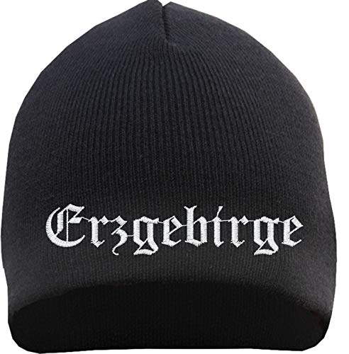 HB_Druck Erzgebirge Beanie Mütze - Altdeutsch - Bestickt - Strickmütze Wintermütze Einheitsgröße Schwarz von HB_Druck