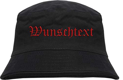 HB_Druck Fischerhut - Bucket Hat mit Wunschtext - Altdeutsch - Bestickt - S/M Stickfarbe: rot von HB_Druck