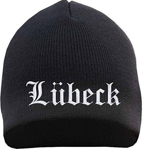 HB_Druck Lübeck Beanie Mütze - Altdeutsch - Bestickt - Strickmütze Wintermütze Einheitsgröße Schwarz von HB_Druck