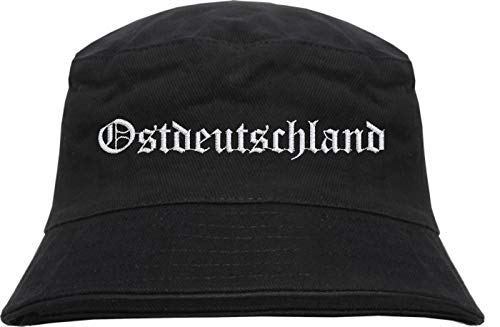 HB_Druck Ostdeutschland Fischerhut - Altdeutsch - Bestickt - Bucket Hat Anglerhut Hut Schwarz S/M von HB_Druck