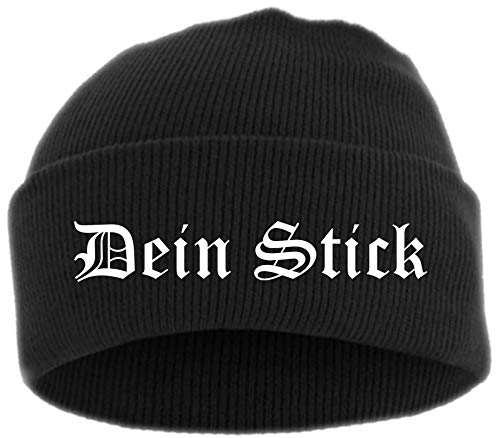 HB_Druck Umschlagmütze mit Wunschtext - Altdeutsch - Bestickt - Mütze Strickmütze Einheitsgröße Stickfarbe: Weiss von HB_Druck