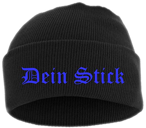 HB_Druck Umschlagmütze mit Wunschtext - Altdeutsch - Bestickt - Mütze Strickmütze Einheitsgröße Stickfarbe: blau von HB_Druck