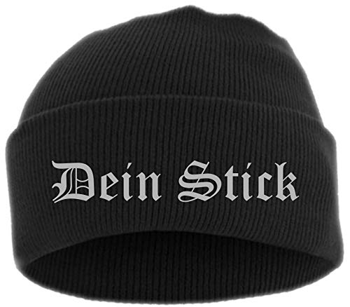 HB_Druck Umschlagmütze mit Wunschtext - Altdeutsch - Bestickt - Mütze Strickmütze Einheitsgröße Stickfarbe: grau von HB_Druck