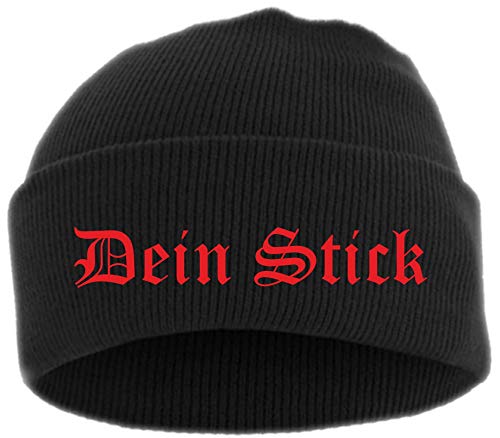 HB_Druck Umschlagmütze mit Wunschtext - Altdeutsch - Bestickt - Mütze Strickmütze Einheitsgröße Stickfarbe: rot von HB_Druck