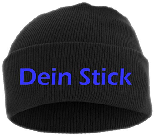 HB_Druck Umschlagmütze mit Wunschtext - Blockschrift - Bestickt - Mütze Strickmütze Blau Einheitsgröße von HB_Druck