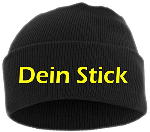 HB_Druck Umschlagmütze mit Wunschtext - Blockschrift - Bestickt - Mütze Strickmütze Gelb Einheitsgröße von HB_Druck