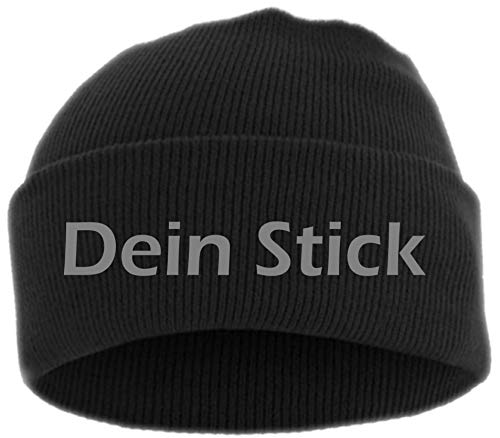 HB_Druck Umschlagmütze mit Wunschtext - Blockschrift - Bestickt - Mütze Strickmütze Grau Einheitsgröße von HB_Druck