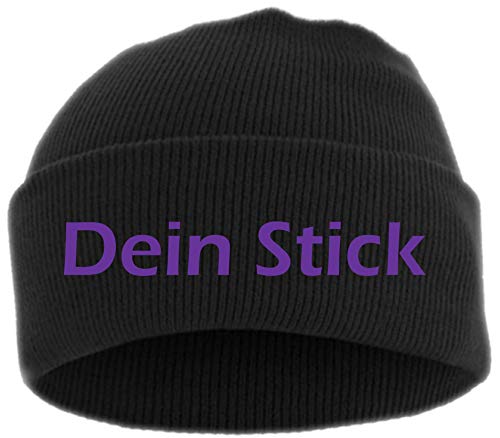 HB_Druck Umschlagmütze mit Wunschtext - Blockschrift - Bestickt - Mütze Strickmütze Lila Einheitsgröße von HB_Druck