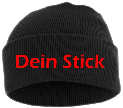 HB_Druck Umschlagmütze mit Wunschtext - Blockschrift - Bestickt - Mütze Strickmütze Rot Einheitsgröße von Lupsty