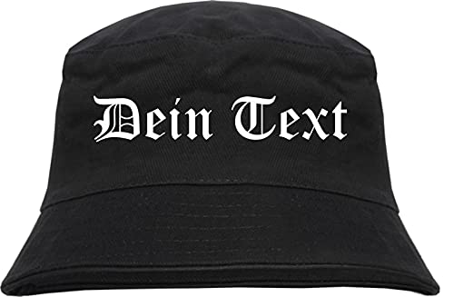 Individueller Anglerhut - altdeutsch - schwarz - Bucket Hat - Fischerhut mit Wunschtext Bedruckt Druckfarbe: Weiss L von HB_Druck