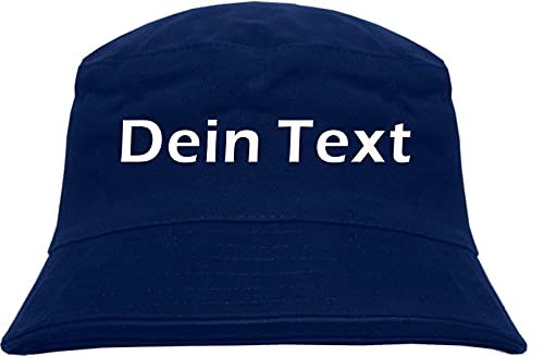 Individueller Fischerhut - Blockschrift - Bucket Hat mit Wunschtext Bedruckt Dunkelblau L von HB_Druck