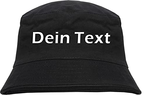 Individueller Fischerhut - Blockschrift - Bucket Hat mit Wunschtext Bedruckt Schwarz L von Bhgytec