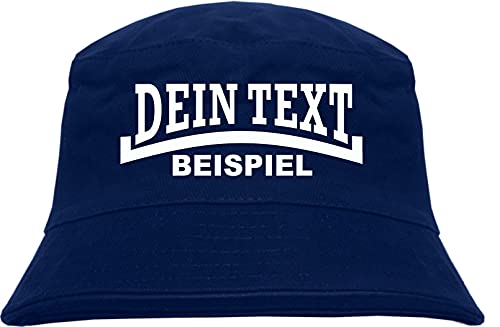 Individueller Fischerhut - Linie - Bucket Hat mit Wunschtext Bedruckt Dunkelblau L/XL von HB_Druck