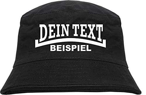 Individueller Fischerhut - Linie - Bucket Hat mit Wunschtext Bedruckt Schwarz S/M von Lupsty